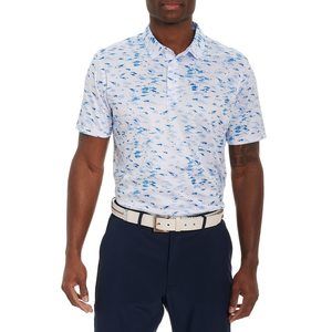 Robert Graham Mens Nautical Net Short-Sleeve Knit Polo Shirt, White, Small